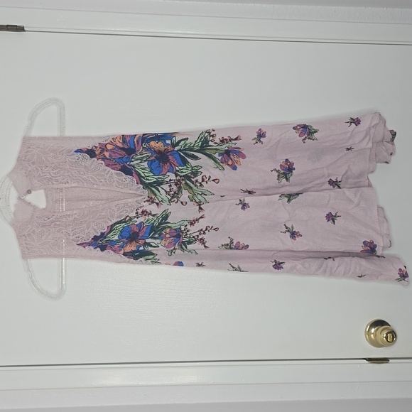 People Womens Marsha Floral Print Lace-Inset Mini Dress Purple - Picture 4 of 7